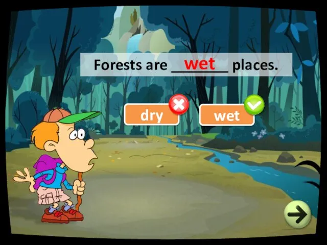 dry Forests are _______ places. wet wet