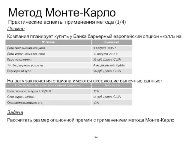 Метод Монте-Карло Практические аспекты применения метода (1/4) Учебный центр Пример Компания планирует