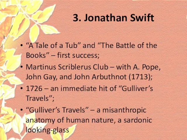 3. Jonathan Swift “A Tale of a Tub” and “The Battle of