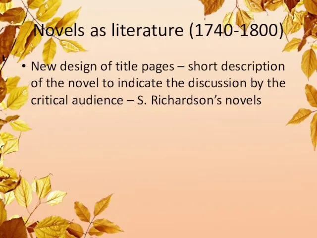 Novels as literature (1740-1800) New design of title pages – short description