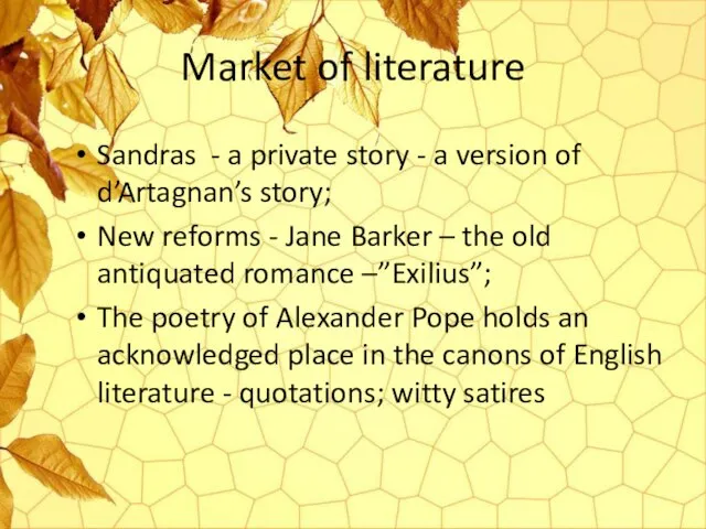 Market of literature Sandras - a private story - a version of