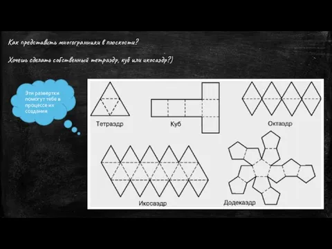 Как представить многогранники в плоскости? Хочешь сделать собственный тетраэдр, куб или икосаэдр?)