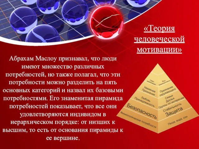 «Теория человеческой мотивации» Абрахам Маслоу признавал, что люди имеют множество различных потребностей,