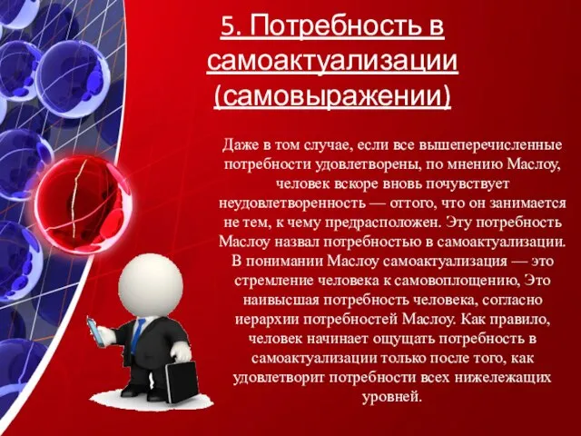 5. Потребность в самоактуализации (самовыражении) Даже в том случае, если все вышеперечисленные