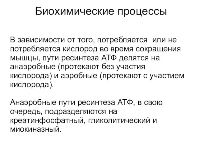 Биохимические процессы В зависимости от того, потребляется или не потребляется кислород во