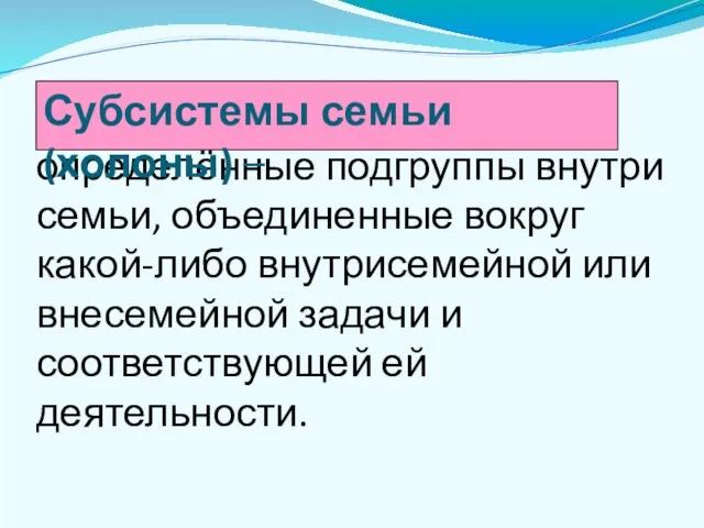 определённые подгруппы внутри семьи, объединенные вокруг какой-либо внутрисемейной или внесемейной задачи и