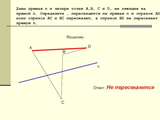 Даны прямая n и четыре точки А,В, С и D, не лежащие