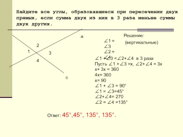 Найдите все углы, образовавшиеся при пересечении двух прямых, если сумма двух из