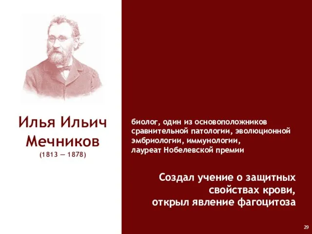 Илья Ильич Мечников (1813 — 1878) биолог, один из основоположников сравнительной патологии,