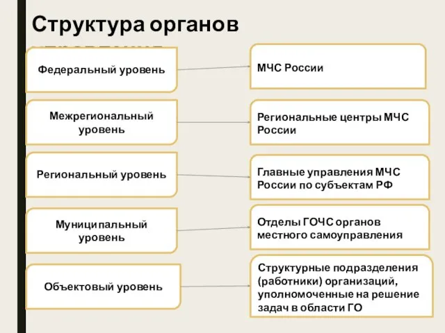 Структура органов управления Федеральный уровень Межрегиональный уровень Региональный уровень Муниципальный уровень Объектовый