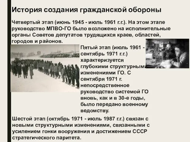 История создания гражданской обороны Четвертый этап (июнь 1945 - июль 1961 г.г.).