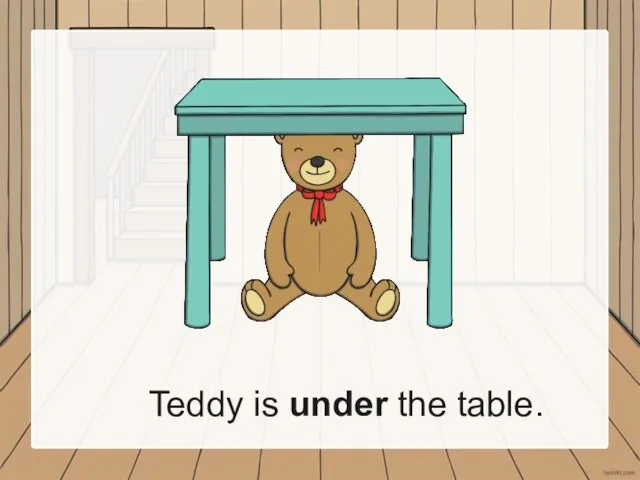 Teddy is under the table.