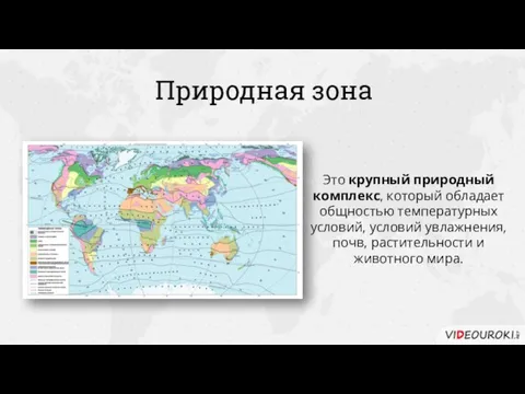 Природная зона Это крупный природный комплекс, который обладает общностью температурных условий, условий