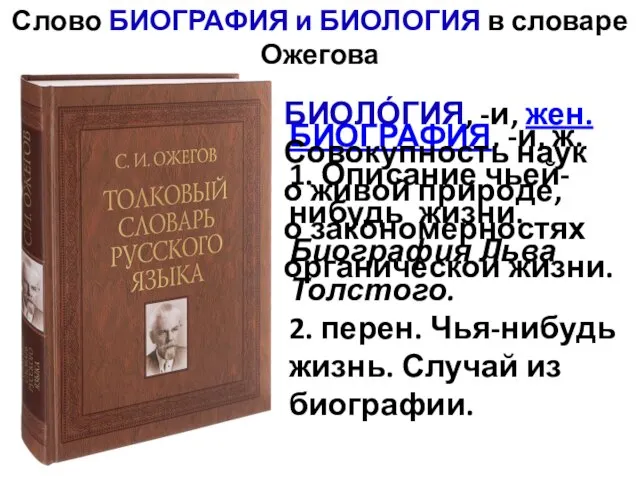 БИОГРАФИЯ, -и, ж. 1. Описание чьей-нибудь жизни. Биография Льва Толстого. 2. перен.