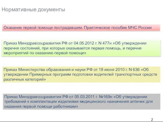 Нормативные документы Приказ Минздравсоцразвития РФ от 05.03.2011 г. №169н «Об утверждении требований