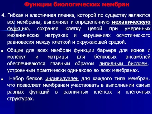 4. Гибкая и эластичная пленка, которой по существу являются все мембраны, выполняет