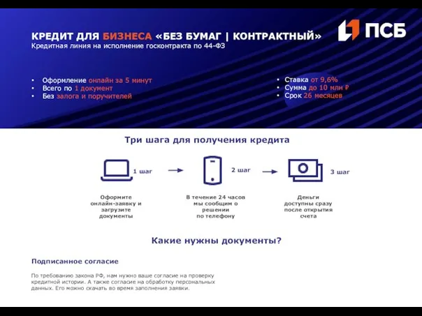 КРЕДИТ ДЛЯ БИЗНЕСА «БЕЗ БУМАГ | КОНТРАКТНЫЙ» Кредитная линия на исполнение госконтракта