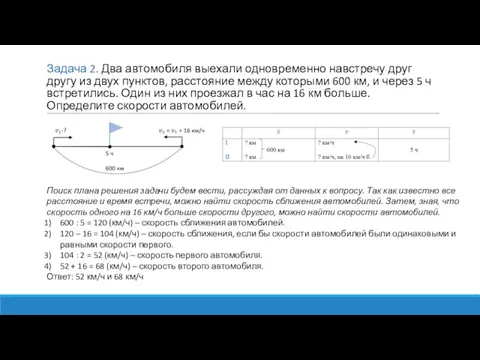 Задача 2. Два автомобиля выехали одновременно навстречу друг другу из двух пунктов,