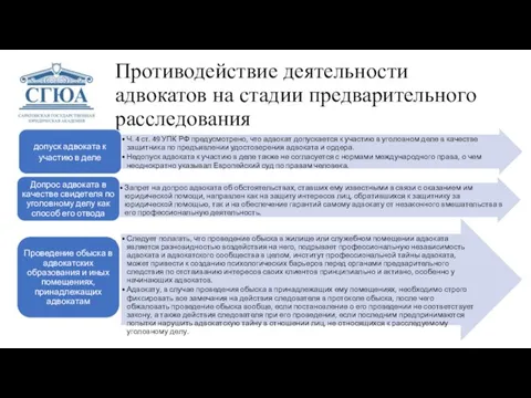 Противодействие деятельности адвокатов на стадии предварительного расследования