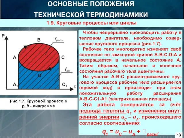 Чтобы непрерывно производить работу в тепловом двигателе, необходимо совер-шение кругового процесса (рис.1.7).