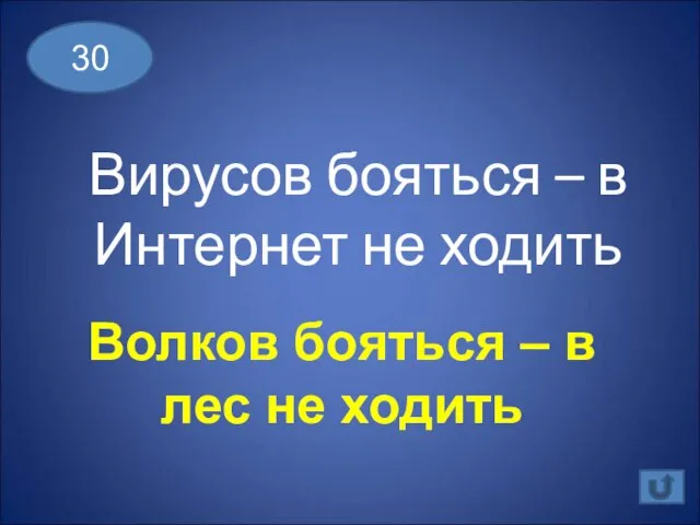 Вирусов бояться – в Интернет не ходить 30 Волков бояться – в лес не ходить