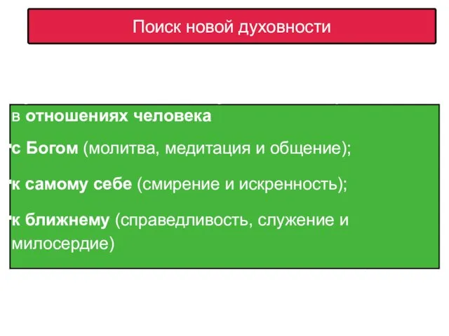 Поиск новой духовности Духовность - это плод Духа святого, проявляемый в отношениях