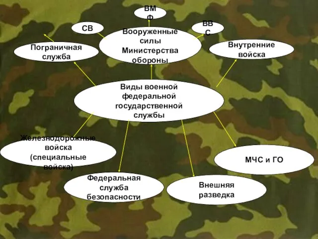 Виды военной федеральной государственной службы Вооруженные силы Министерства обороны СВ ВМФ ВВС