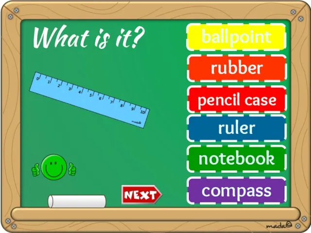 ballpoint rubber pencil case ruler notebook compass What is it?