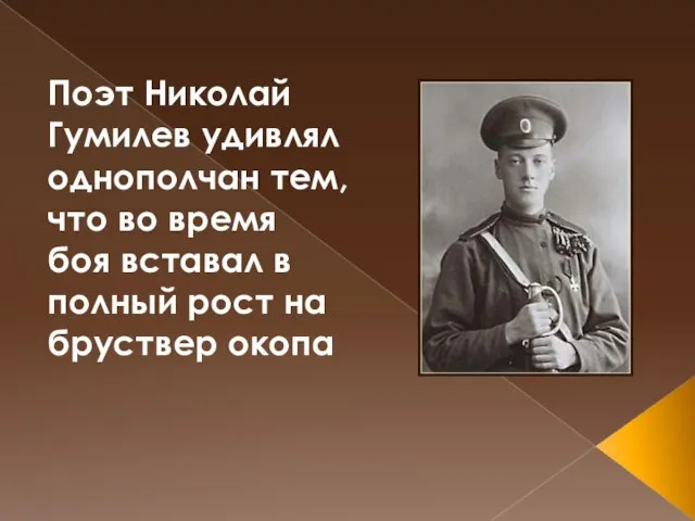 Поэт Николай Гумилев удивлял однополчан тем, что во время боя вставал в