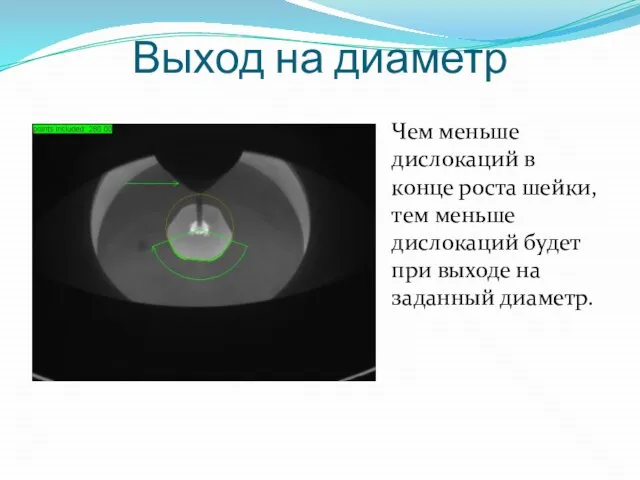 Выход на диаметр Чем меньше дислокаций в конце роста шейки, тем меньше