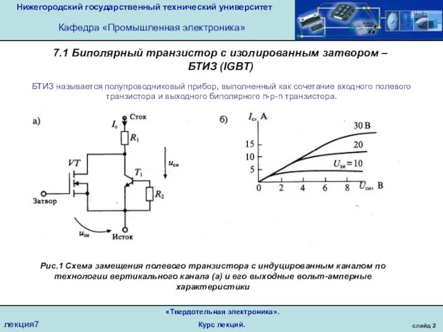 Нижегородский государственный технический университет Кафедра «Промышленная электроника» слайд 2 7.1 Биполярный транзистор