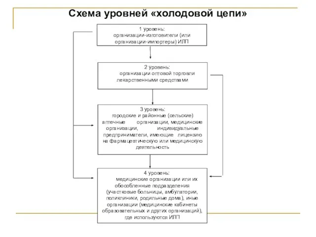 1 уровень: организации-изготовители (или организации-импортеры) ИЛП 2 уровень: организации оптовой торговли лекарственными