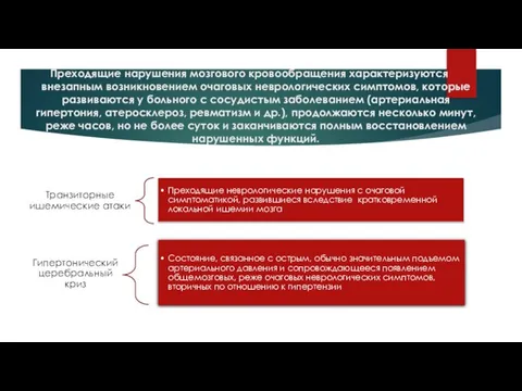 Преходящие нарушения мозгового кровообращения характеризуются внезапным возникновением очаговых неврологических симптомов, которые развиваются