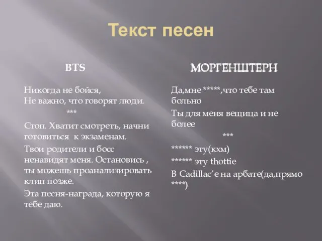 Текст песен BTS МОРГЕНШТЕРН Никогда не бойся, Не важно, что говорят люди.