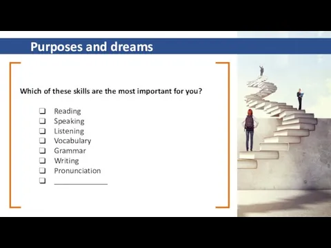 Which of these skills are the most important for you? Reading Speaking