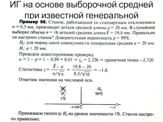 ИГ на основе выборочной средней при известной генеральной дисперсии s2. ()(ок.)