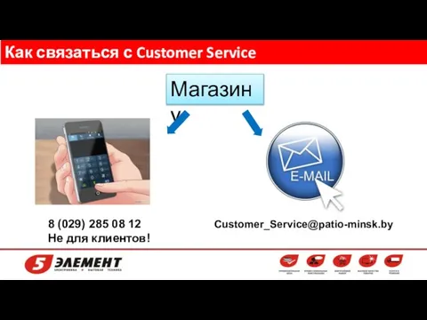 Как связаться с Customer Service Магазину Customer_Service@patio-minsk.by 8 (029) 285 08 12 Не для клиентов!
