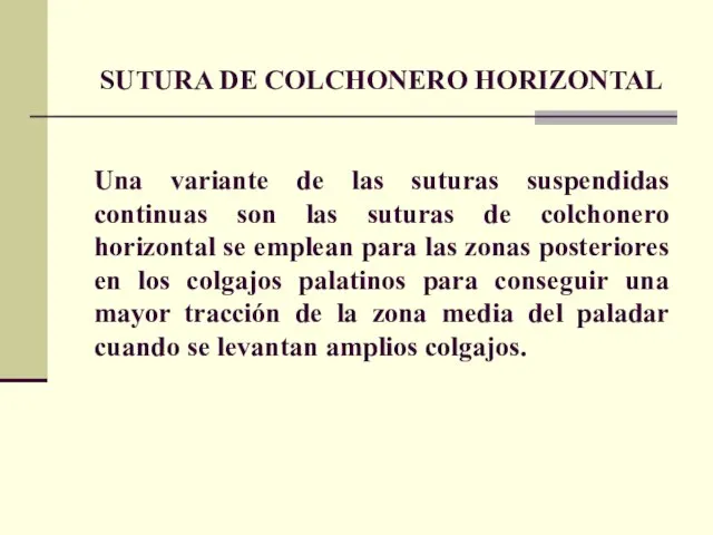 SUTURA DE COLCHONERO HORIZONTAL Una variante de las suturas suspendidas continuas son