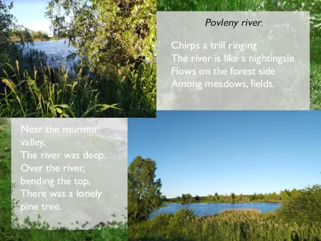 Povleny river. Chirps a trill ringing The river is like a nightingale