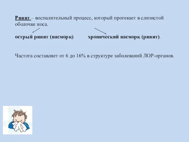 Ринит – воспалительный процесс, который протекает в слизистой оболочке носа. острый ринит