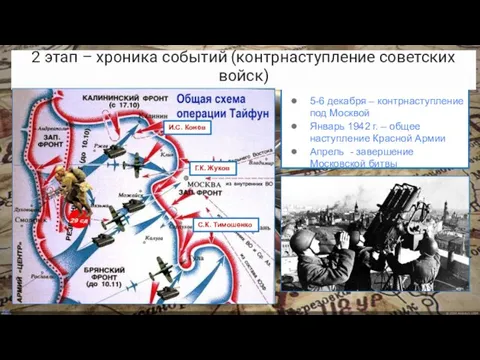 5-6 декабря – контрнаступление под Москвой Январь 1942 г. – общее наступление