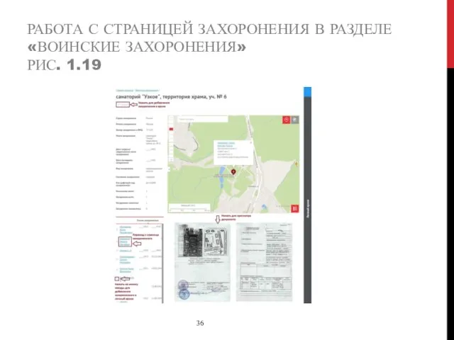 РАБОТА С СТРАНИЦЕЙ ЗАХОРОНЕНИЯ В РАЗДЕЛЕ «ВОИНСКИЕ ЗАХОРОНЕНИЯ» РИС. 1.19 36