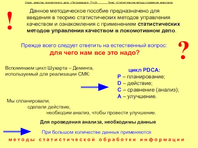 Данное методическое пособие предназначено для введения в теорию статистических методов управления качеством