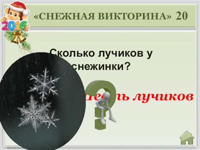 20 Сколько лучиков у снежинки? «СНЕЖНАЯ ВИКТОРИНА» Шесть лучиков