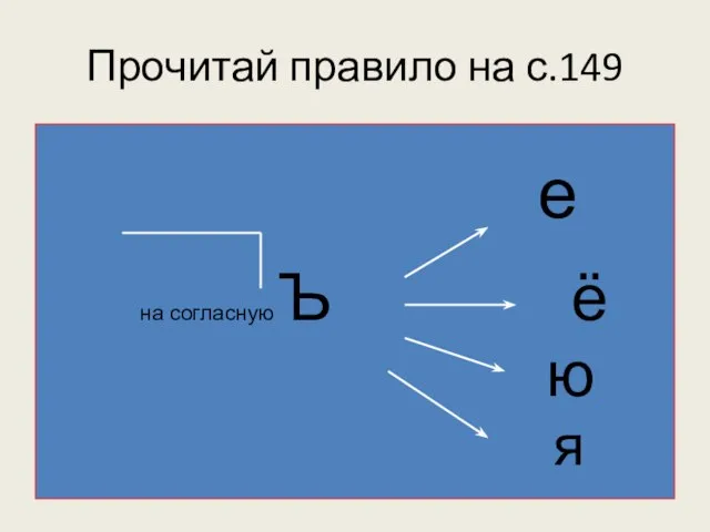 Прочитай правило на с.149 е на согласную Ъ ё ю я