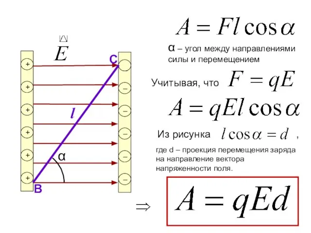 α l В С α – угол между направлениями силы и перемещением