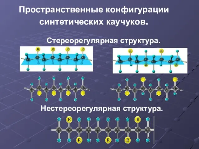 Пространственные конфигурации синтетических каучуков. Стереорегулярная структура. Нестереорегулярная структура.