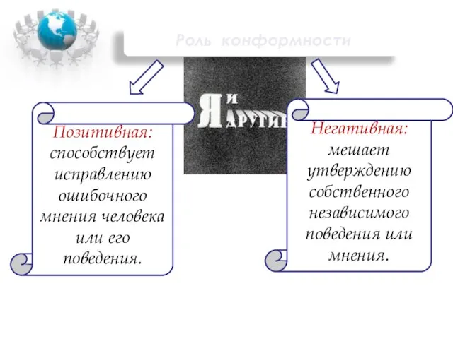 Позитивная: способствует исправлению ошибочного мнения человека или его поведения. Негативная: мешает утверждению