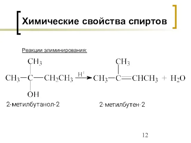 Химические свойства спиртов Реакции элиминирования: