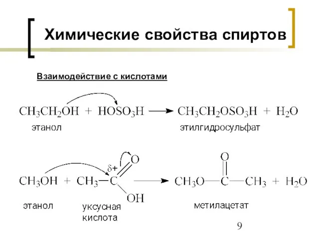 Химические свойства спиртов Взаимодействие с кислотами